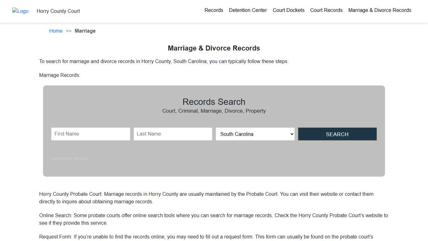 Marriage & Divorce Records Horry County SC Court